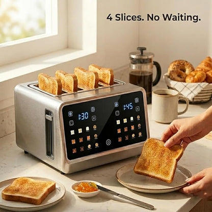 4 Slice Touch Screen Toaster with LCD Display Stainless Steel Digital Toasters 6 Bread Types& 6 Shade Settings Smart Extra Wide Slots Toaster With Bagel Cancel Defrost Reheat Functions