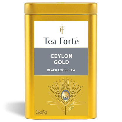 Tea Forte Ceylon Gold Premium Loose Leaf Caffeinated Black Tea Blend Canister, Makes 35-50 Cups