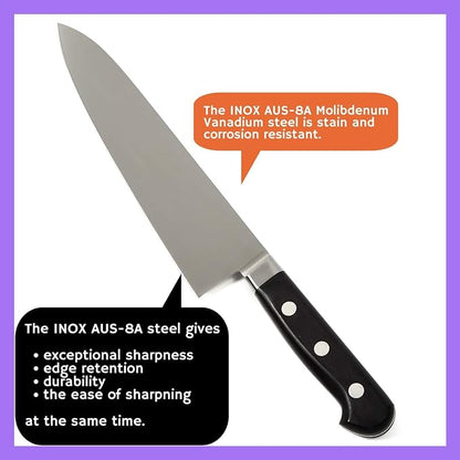 Japanese Chef Knife INOX AUS-8A Stainless Steel Black Pakkawood Handle, Gyuto 8.3-inch (210mm)