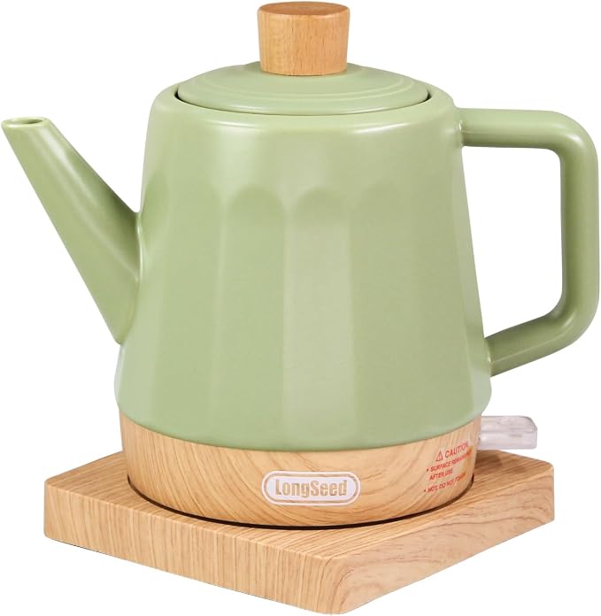 Ceramic Electric Kettle 1.2L, Automatic Shut Off Tea Kettle & Hot Water Boiler Pot For Coffee & Tea, Prevent Boil Dry, 1000W, Seed-green
