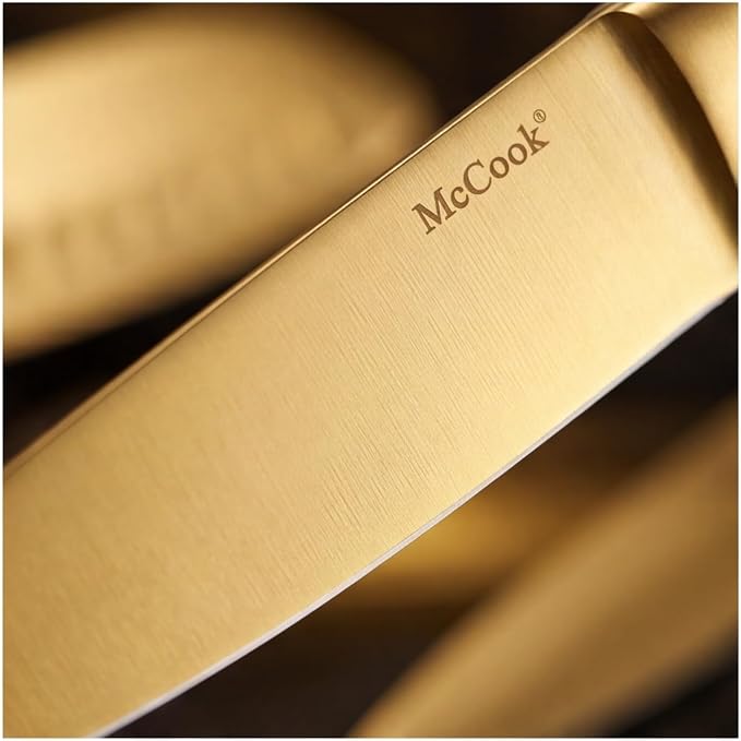 McCook® Knife Sets, Golden Titanium Stainless Steel Kitchen Knife Block Sets with Built-in Sharpener, 15 Piece Knives, Restaurant Grade Sharp, Elegant Gold & Stylish Wooden Block for Modern Culinary