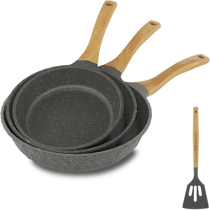 ITSMILLERS Kitchen Nonstick Cookware 3 Piece Omelette Pan Skillet Set, Nonstick Die-cast Deep Frying Pans set with Induction Bottom, 8, 9.5 & 11 Inches Frying Pans with Stay Cool Handles, PFOA Free