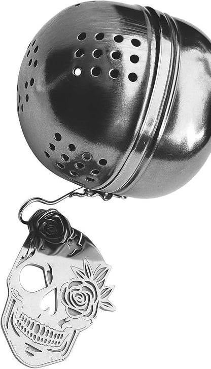 Skull Tea Infuser Strainer Metal Ball - Spooky Home Decor, Goth Themed Gifts