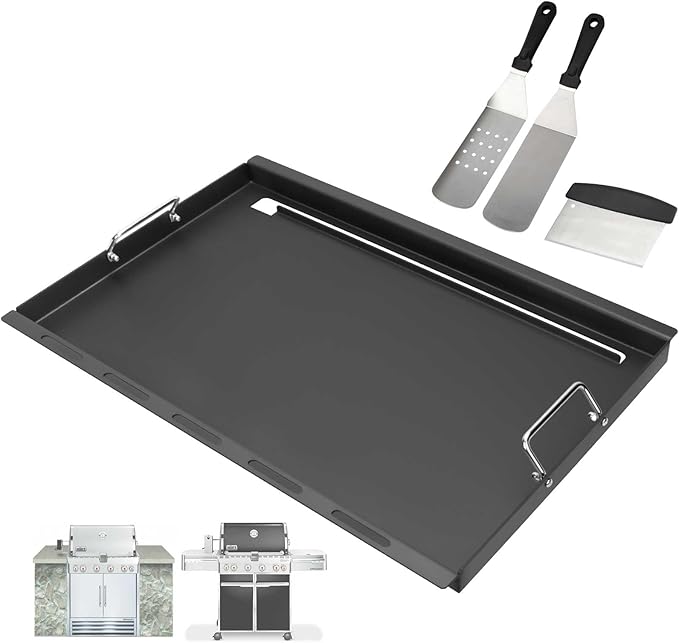 Full Size Griddle Insert for Weber Summit 400 Series E/S 450 440 460 470 Gas Grills With Smoker Box, Heavy Duty Flat Top with Spatula Set for Weber Grill Replacement Parts 67550