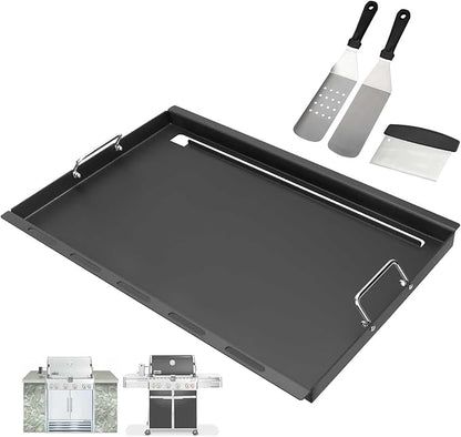 Full Size Griddle Insert for Weber Summit 400 Series E/S 450 440 460 470 Gas Grills With Smoker Box, Heavy Duty Flat Top with Spatula Set for Weber Grill Replacement Parts 67550