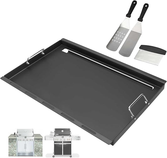 Full Size Griddle Insert for Weber Summit 400 Series E/S 450 440 460 470 Gas Grills With Smoker Box, Heavy Duty Flat Top with Spatula Set for Weber Grill Replacement Parts 67550