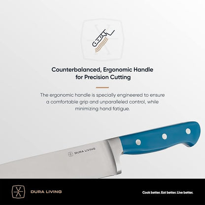 DURA LIVING Premium 4-Piece Steak Knife Set – Sharp Serrated Blades, Forged High Carbon Stainless Steel, Full Tang, Ergonomic Handle, Royal Blue – Ideal for Dining & Entertaining