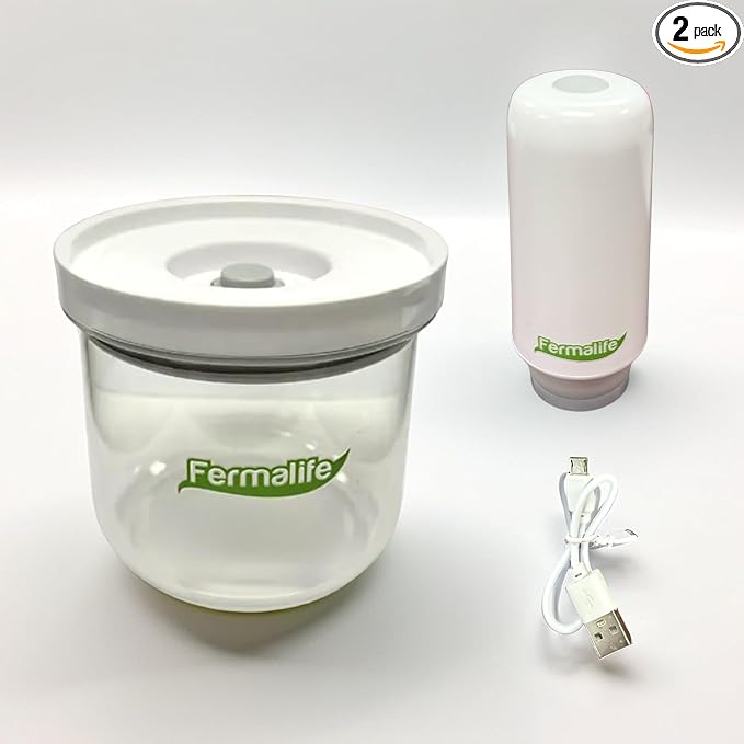 FERMALIFE Vacuum Seal Jar – Airtight Food Storage, Preserves Freshness, Meal Prep & Pantry Organization, 15oz, White (Electric Vacuum Pump Included)