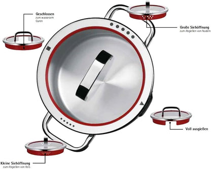 WMF Function 4 5-Piece Induction Saucepan Set, Glass Lid with 4 Pouring Functions, Polished Cromargan Stainless Steel, Induction Pots Set, Inner Scale