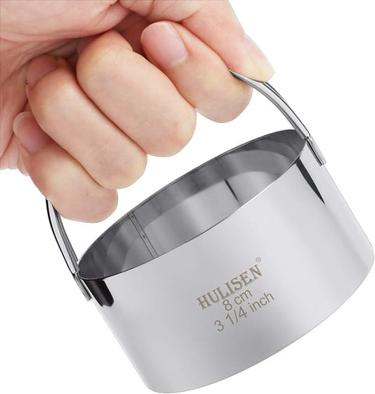 HULISEN Biscuit Cutter Set (5 Pieces/Set), Round Cookies Cutter with Handle, Professional Baking Dough Tools, Gift Package
