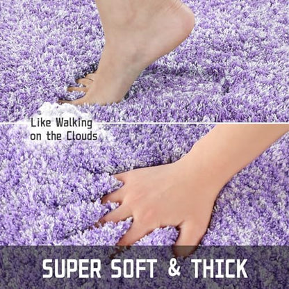 Yimobra Bath Rugs for Bathroom 32X20, Ultra Soft and Water Absorbent Bath Mats, Non Slip Plush Shower Mat Outside, Microfiber Thick Matts for Bathroom Floor/Tub, Machine Washable, Purple and White