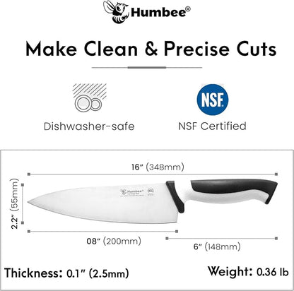 8-Inch Chef Knife, NSF Certified Razor-Sharp High Carbon Stainless Steel Blade – Ergonomic Color Coded Handle, Non-Slip Grip Kitchen Knife, DT-10 Series, White