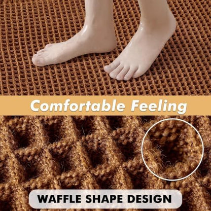 MIULEE Fall Terracotta Set of 2 Waffle Bathroom Rugs 17"x24"+18"x30"