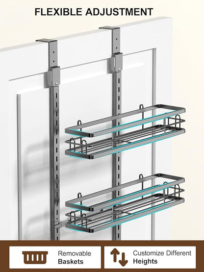Delamu 9 Tier Over The Door Pantry Organizer, Pantry Organization and Storage, Hanging Spice Rack for Pantry Door Organizer, Metal Pantry Door Shelves for Kitchen Bathroom Laundry Room,15.3" Black