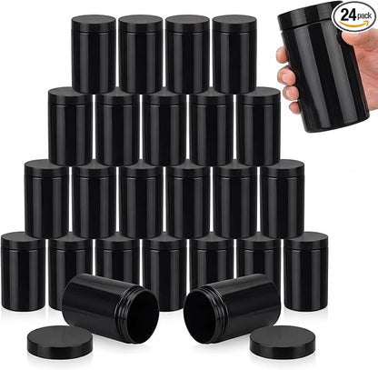 SATINIOR 24 Pieces Empty Clear Plastic Jars with Lids Round Storage Containers Wide Mouth for Beauty Product Cosmetic Cream Lotion Liquid Butter Craft and Food(Black,12 oz)