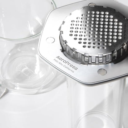 AeroPress Premium Coffee Press, Glass, Stainless Steel & Aluminum Coffee Maker, All-in-One French Press, Pour-Over & Espresso Style Manual Brewer, 2 Min Brew for Less Bitterness, More Flavor, Silver