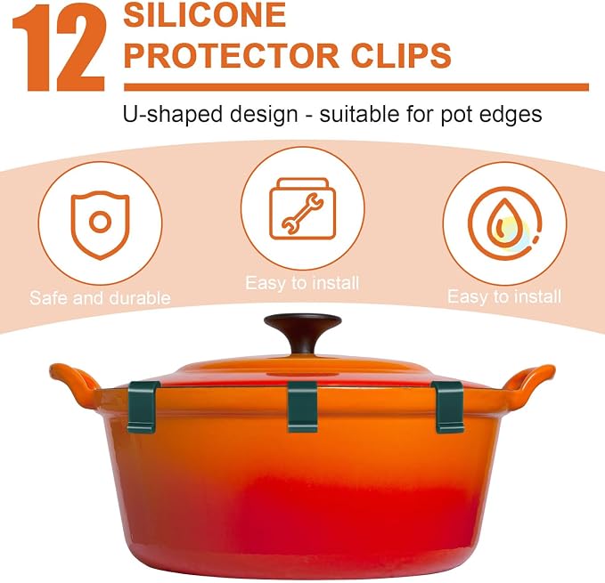 12pcs Dutch Oven Lid Protector Clips, Cookware Protectors for Stacking Bumpers Lifter Accessories Silicone Replacement Pan Clips for Stacking Pans and Display of Dutch Oven Pots (Dark Green)