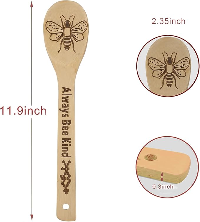 YUJU 5PCS Bee Wooden Cooking Spoons Set, Bee Themed Party Favor, Bamboo Cooking Utensil Spoons, Wedding Mom Gift Idea Decor