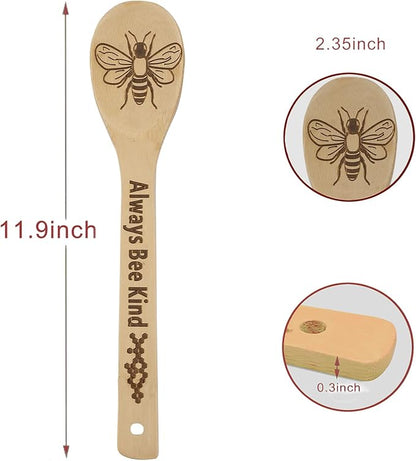 YUJU 5PCS Bee Wooden Cooking Spoons Set, Bee Themed Party Favor, Bamboo Cooking Utensil Spoons, Wedding Mom Gift Idea Decor