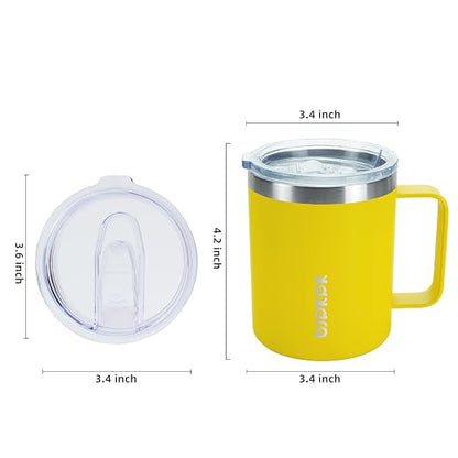 BJPKPK 2 pcs Insulated Coffee Mug, 14oz Insulated Tumbler with Lid, Stainless Steel Coffee Cups with Splash Proof Lid-Yellow