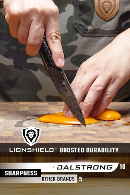 Dalstrong 2 Piece Knife Set - Chef Knife 8"+Paring Knife 4"-Scorpion Series Hellfire-Japanese V12 Ultra™Steel-Black Damascus-Black & Red Honeycomb Resin Handle-Leather Sheath
