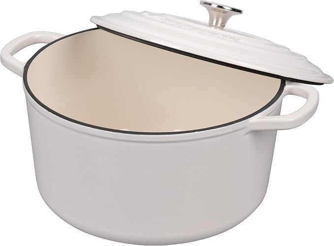 VORRINGARD Enameled Cast Iron Dutch Oven Pot with Lid, for Sourdough Bread Baking, Round Dutch Ovens, 6 Quart, White