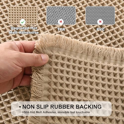 JIUZHEN Set of 2 Waffle Bath Mats Boho Bathroom Runner Rug 20"x32"+24"x48"