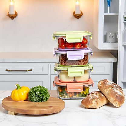 16 Pcs 2Cup Square Glass Food Storage Containers With Lids, 16OZ Food Meal Prep Bowls BPA free, Small Square Glass Food Containers Leak-proof, Dishwasher Microwave Freezer Safe (8 Packs)