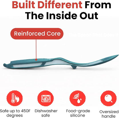 Silicone Spoon Spatula for Cooking - Multifunction Scoop Spatula Spoonula - Heat Resistant Cooking Spoon for Nonstick Cookware - Large Silicone Kitchen Spoon - Seamless Design (Teal,1pc)