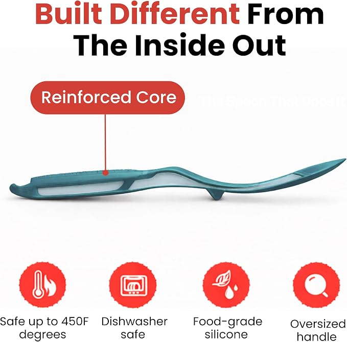 Silicone Spoon Spatula for Cooking - Multifunction Scoop Spatula Spoonula - Heat Resistant Cooking Spoon for Nonstick Cookware - Large Silicone Kitchen Spoon - Seamless Design (Teal,2pcs)