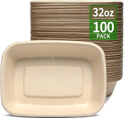 bloomoon 32 oz Large Rectangle Paper Bowls 100 Pack for Burrito | Chip-otle Style Disposable Bowls Serving Nacho, Taco Salad, Mexican Dish, Taco Nacho Bar Supplies for Party, 100 Bowls Only