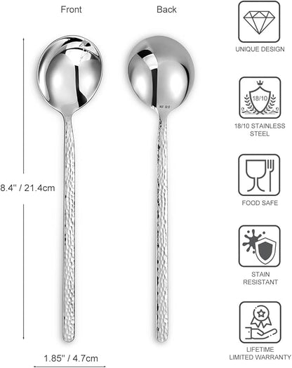 KEAWELL Premium Korean Soup Spoons with Long Handles, Set of 4, 18/10 Stainless Steel, Dishwasher Safe (Hammered)