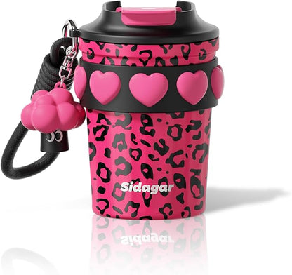 SDGA+ 12 oz Travel Coffee Mug Spill Proof Leak Proof, Stainless Steel Thermal Coffee Cup with Lid, Resuable Cup for Hot and Cold, Portable Tumbler for Women, Pink Leopard