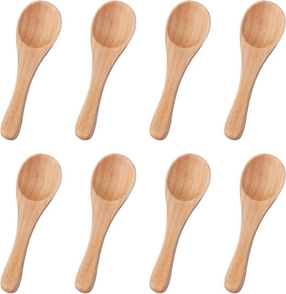 8pcs Handmade Small Wooden Spoons, 3.93x1.18 Inch Wooden Color Mini Condiment Spoons Tiny Spoons Wooden Serving Utensils Teaspoon for Eating Honey Spices Sauces Sugar Salt