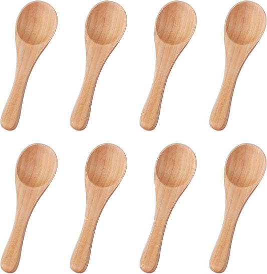 8pcs Handmade Small Wooden Spoons, 3.93x1.18 Inch Wooden Color Mini Condiment Spoons Tiny Spoons Wooden Serving Utensils Teaspoon for Eating Honey Spices Sauces Sugar Salt