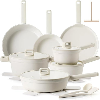 SENSARTE 20Pcs Pots and Pans Set Nonstick, Ceramic Cookware Set Non Stick, Non-toxic Healthy Kitchen Cooking Set, Induction Compatible, Dishwasher Safe, PFAS/PTFE/PFOA Free, White