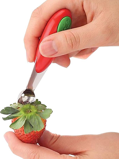 Joie Strawberry Huller and Slicer, Berry Preparation Set, Baking Tools, Red