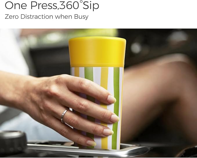 Travel Coffee Mug with 360° Lid,12 oz One-Hand Open/Close 360° All-Round Drinking Spout Travel Cup,Leak Spill Proof Vacuum Insulated Stainless Steel Silicone Bottom Coffee Tumbler for Hot Cold Orange