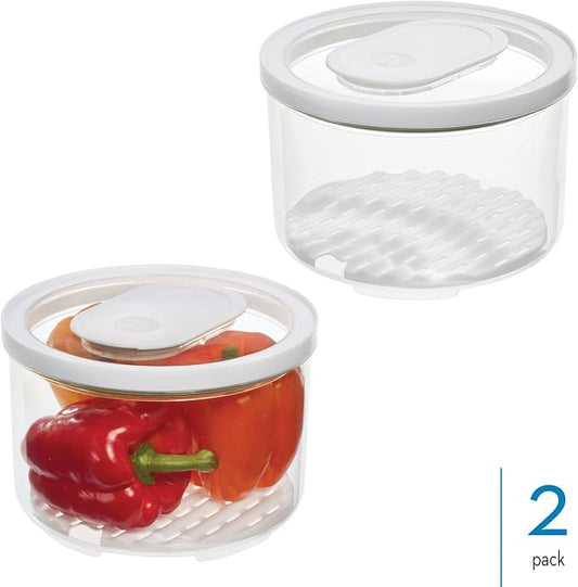 iDesign Round Fridge Produce Bin with Removable Drainage Tray and Lid - Set of 2 - Clear