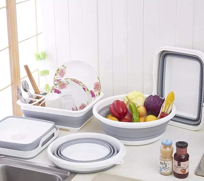 Ahyuan Collapsible Dish Drying Rack Portable Dinnerware Drainer Organizer for Kitchen RV Campers Travel Trailers Space Saving Kitchen Storage Rack with Drainboard Tray