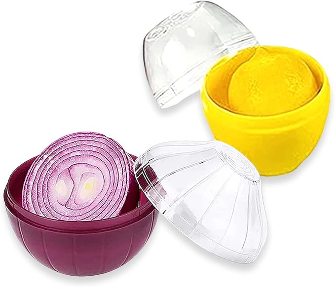 2PCS Lemon and Onion Storage Containers with Peeler, Freshness Keepers for Lemon and Onion, Ideal for Fridge Vegetable Crisper, Keeps Food Fresh Longer