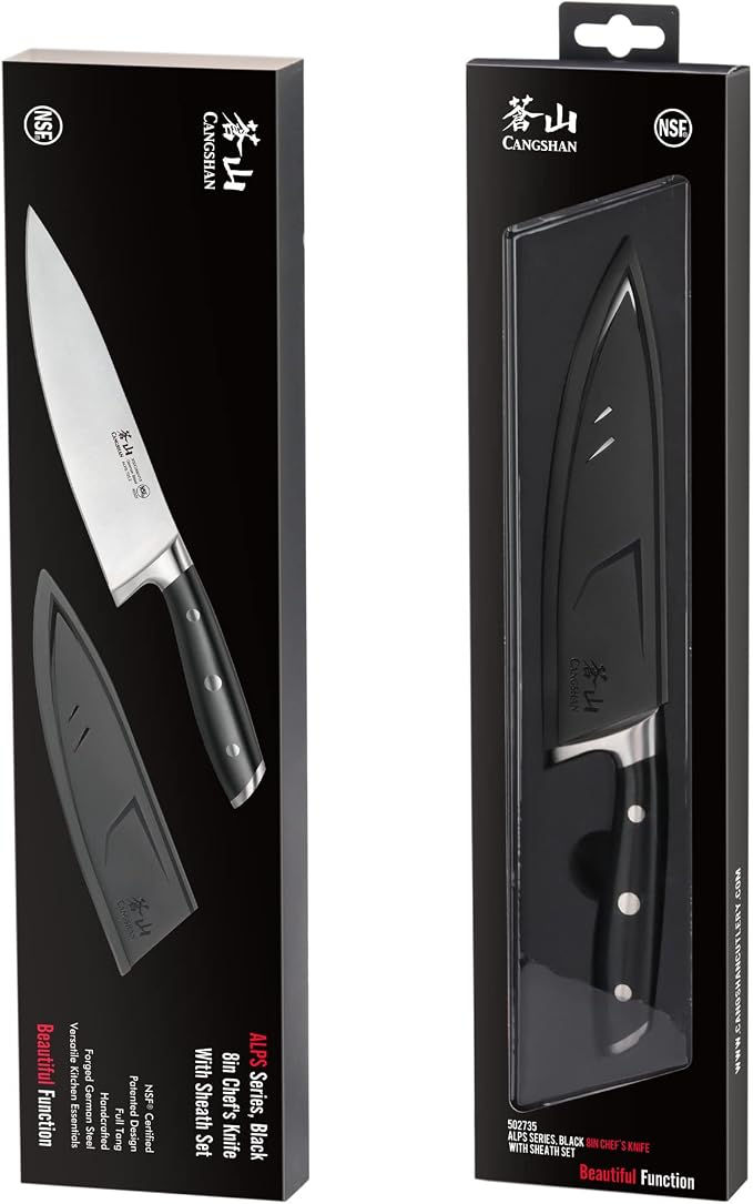 Cangshan ALPS Series 502735 German Steel Forged 8-inch Chef's Knife with Sheath, Black