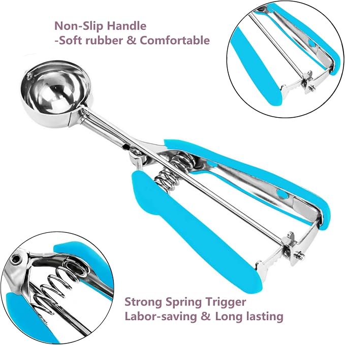 Cookie Scoop, 18/8 Stainless Steel Cookie Scooper, Cookie Scoops for Baking, 2 Tsp/10ml/ 2/3 Tbsp Cookie Dough Scoop, Ice Cream Scooper with Trigger Release, Cookie Scooper for Baking