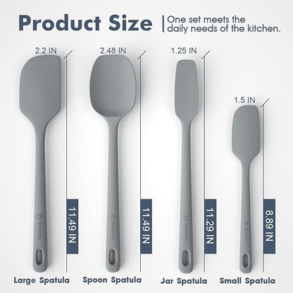 ChefAide 4 Pieces Silicone Spatula Set, Food Grade Rubber Spatula, Upgrade Strong Handle with Ergonomic Grip, Heat Resistant for Nonstick Cookware, Cooking