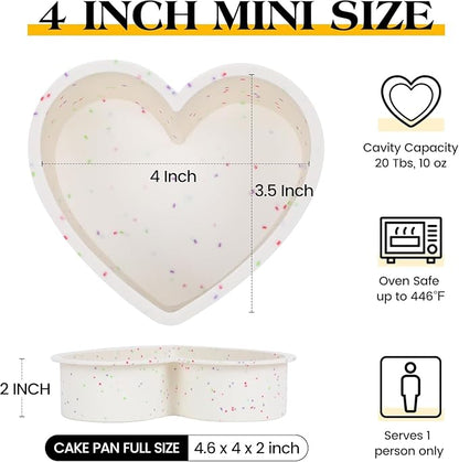 4 Inch Mini Heart Shaped Silicone Cake Pans Set of 3, Nonstick Small Heart Molds for Baking, Food Grade Easy Release Heart Pan for Oven Air Fryer Freezer (Cream)