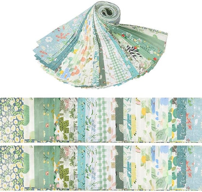 40 Pcs Jelly Roll Fabric Strips for Quilting Fabrics, Sewing Supplies 2.6 Inch Precut Cotton Fabric Bundles, Perfect for Quilt Projects,Floral Patchwork Leaf Green