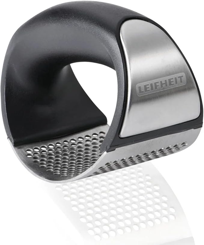 Leifheit Garlic-King Proline Garlic Press Rocker, Time Saving, Durable Strong Mincer Tool - Easy to Use & Clean Crusher, Dishwasher Safe, Kitchen Gadget Smasher, Black/Silver