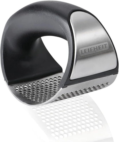 Leifheit Garlic-King Proline Garlic Press Rocker, Time Saving, Durable Strong Mincer Tool - Easy to Use & Clean Crusher, Dishwasher Safe, Kitchen Gadget Smasher, Black/Silver