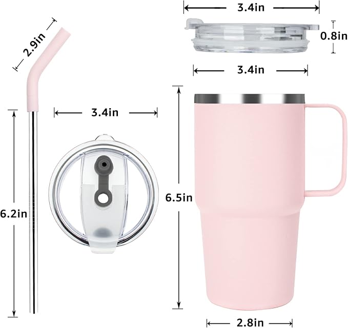 Sursip Insulated Coffee Mug with Handle and Lid, 24 oz Double Wall Vacuum Travel Thermal Coffee Tumbler with Straw for Home, Office & Outdoor Stainless Steel Coffee Cup - Leak proof, BPA Free (2 Pack)