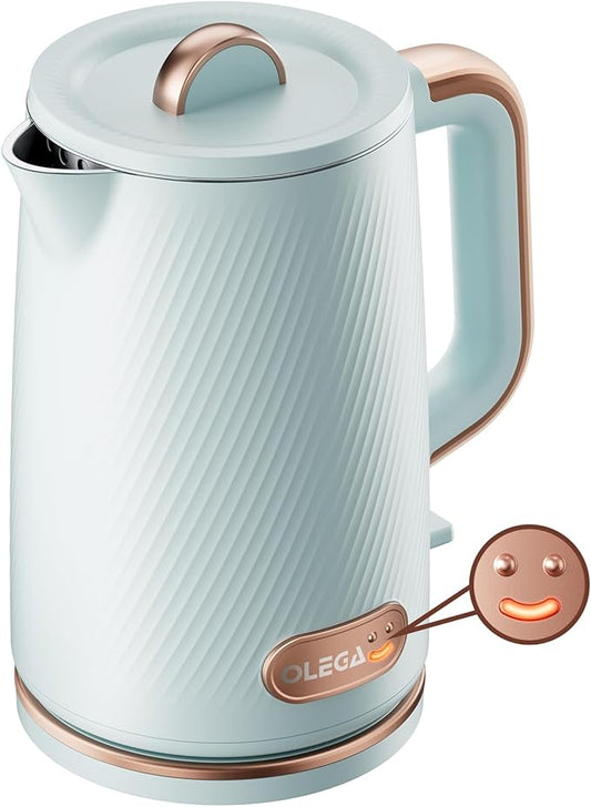 OLEGA Electric Kettle: 1200W Fast Boil Electric Water Kettles, 1.5L Double Wall Stainless Steel Tea Kettle, Auto Shut-Off, BPA-Free Hot Water Boiler Teapot for Coffee & Tea -Light Blue